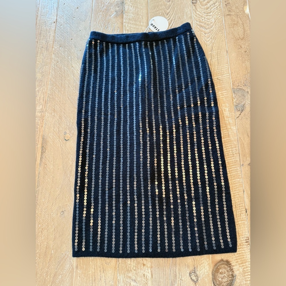NWT Staud Navy Sequin Stripe Knit Midi Skirt S - Picture 3 of 7